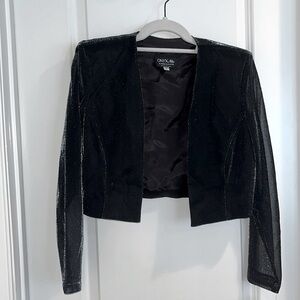 NWT- Black and silver cropped cardigan with sheer sleeves